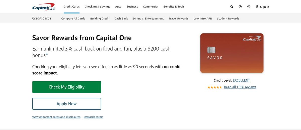Capital One's offer page