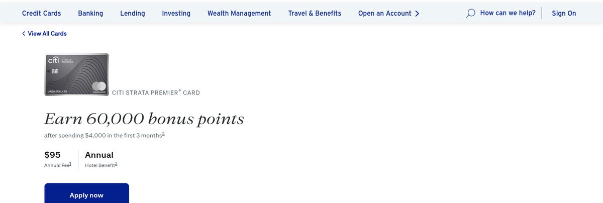 Citi's offer page