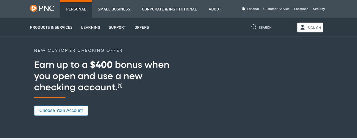 PNC's offer page