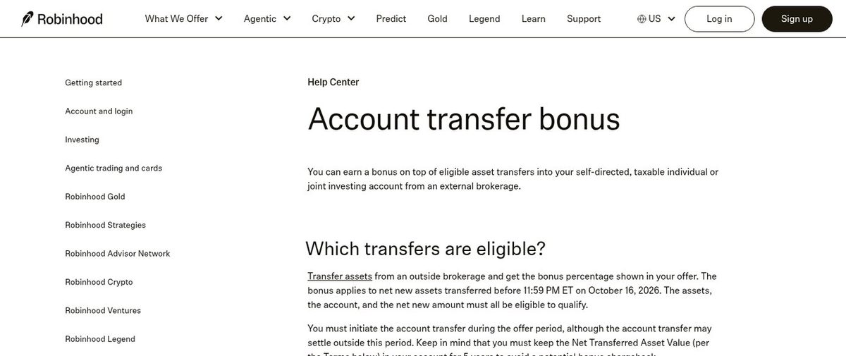 Robinhood's offer page