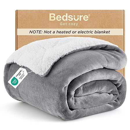 Bedsure GentleSoft Sherpa Fleece Throw Blanket, 50" x 60" Grey — $10.19 with code UV82ZJDH (was $16.99)