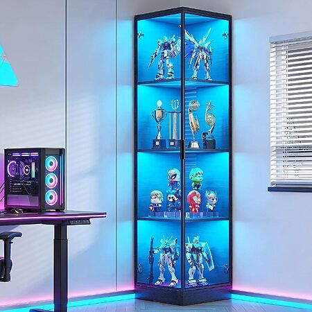 BROTTAR 4-Tier Corner Display Cabinet with 3-Color LED Lighting — $89.99 with code GSB1FLSO (was $149.99)